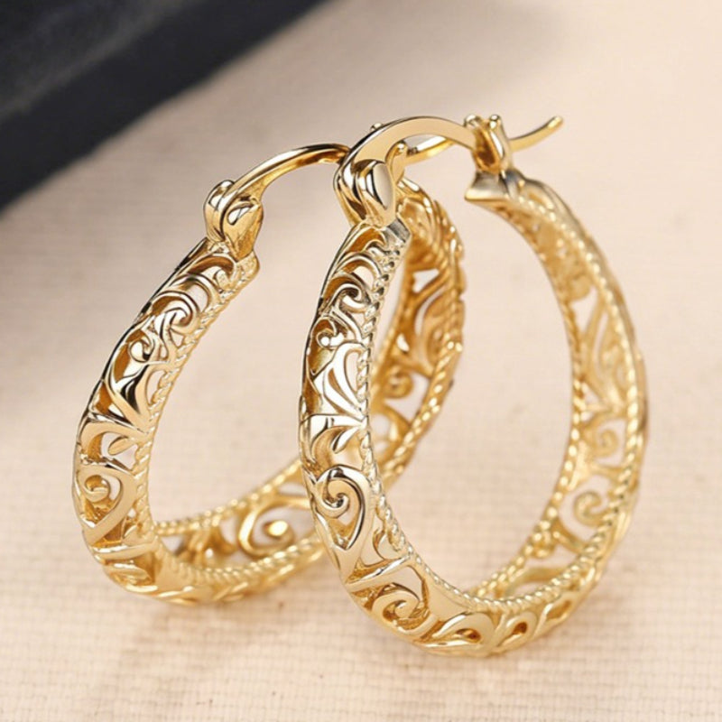 1 pair elegant sparkling hollow pattern hoop earrings women