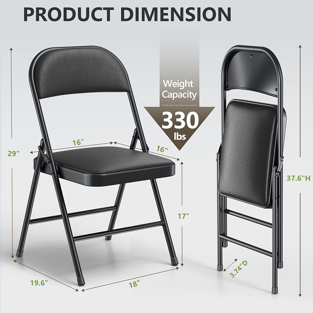 4 pack heavy duty black folding chairs padded seats portable