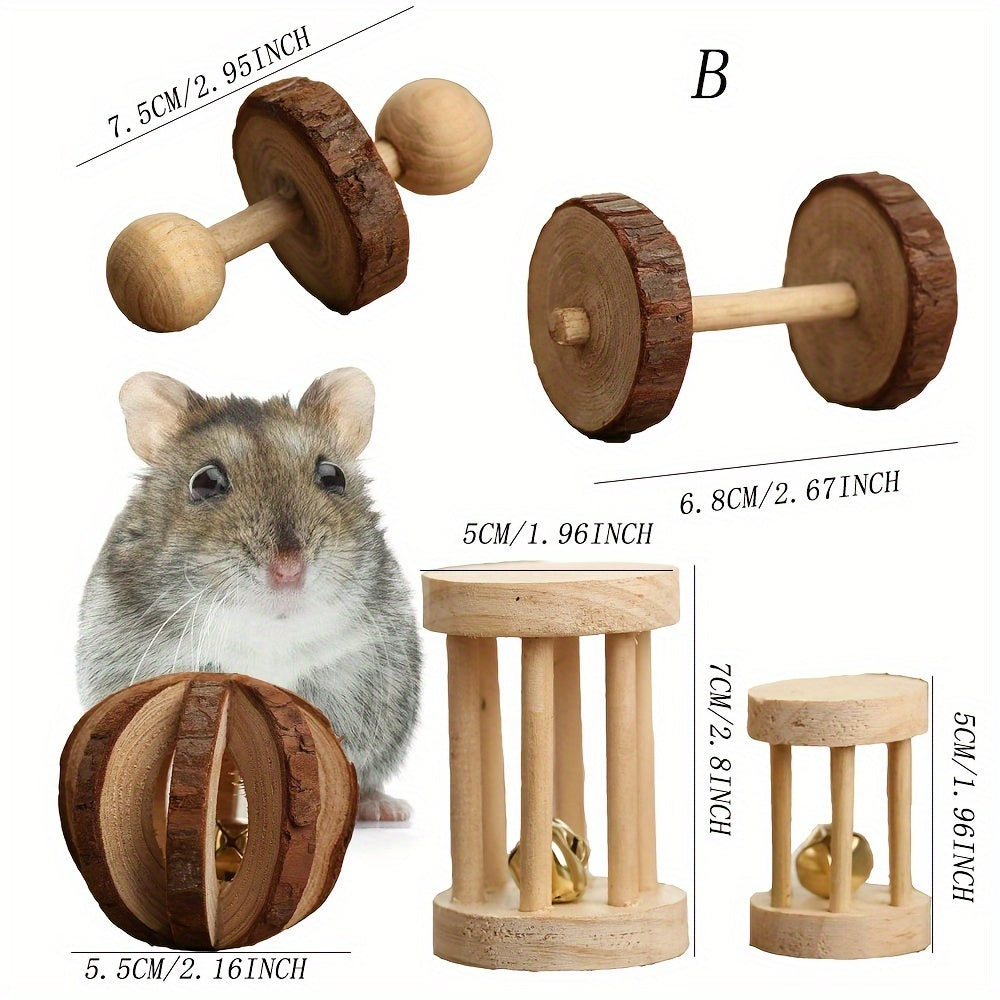 5pcs wooden pet toys set   long lasting toys hamsters