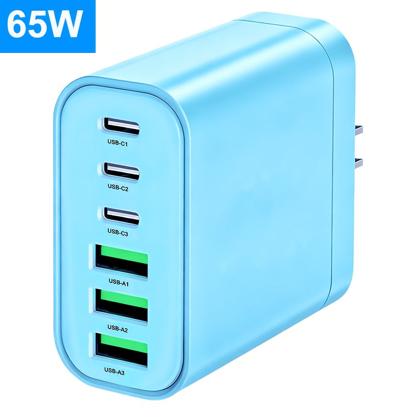 65w 6 port type c type a multi port charger home wall