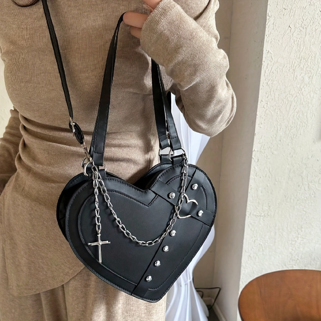 women gothic y2k punk   shaped shoulder bag rivet