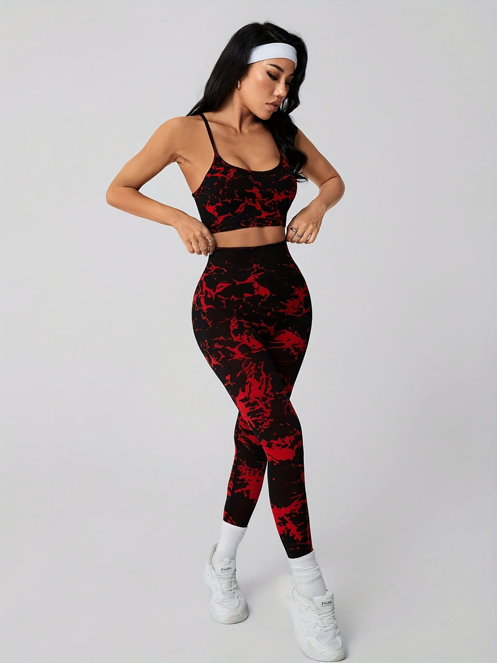 2pcs   tie dye sports set high waisted yoga leggings tank