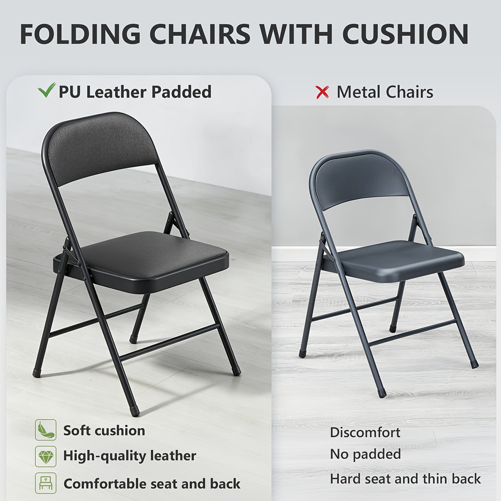 4 pack heavy duty black folding chairs padded seats portable