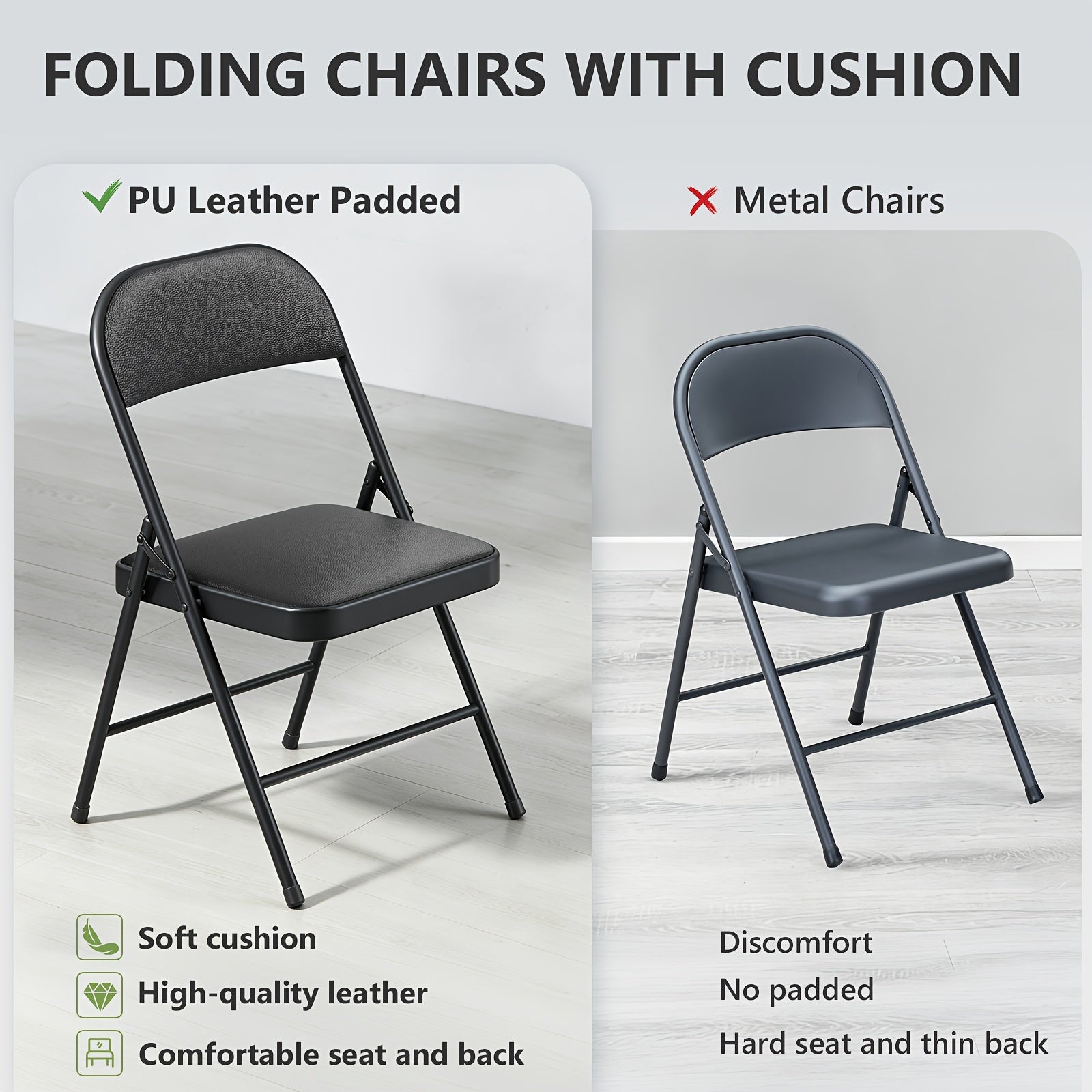 4 pack heavy duty black folding chairs padded seats portable