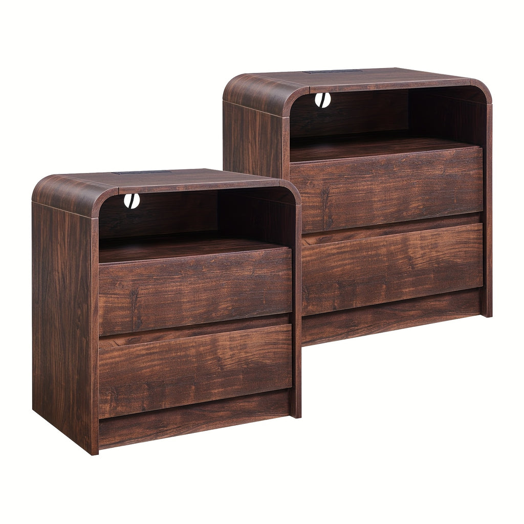 25 tall modern nightstand charging station wood bedside
