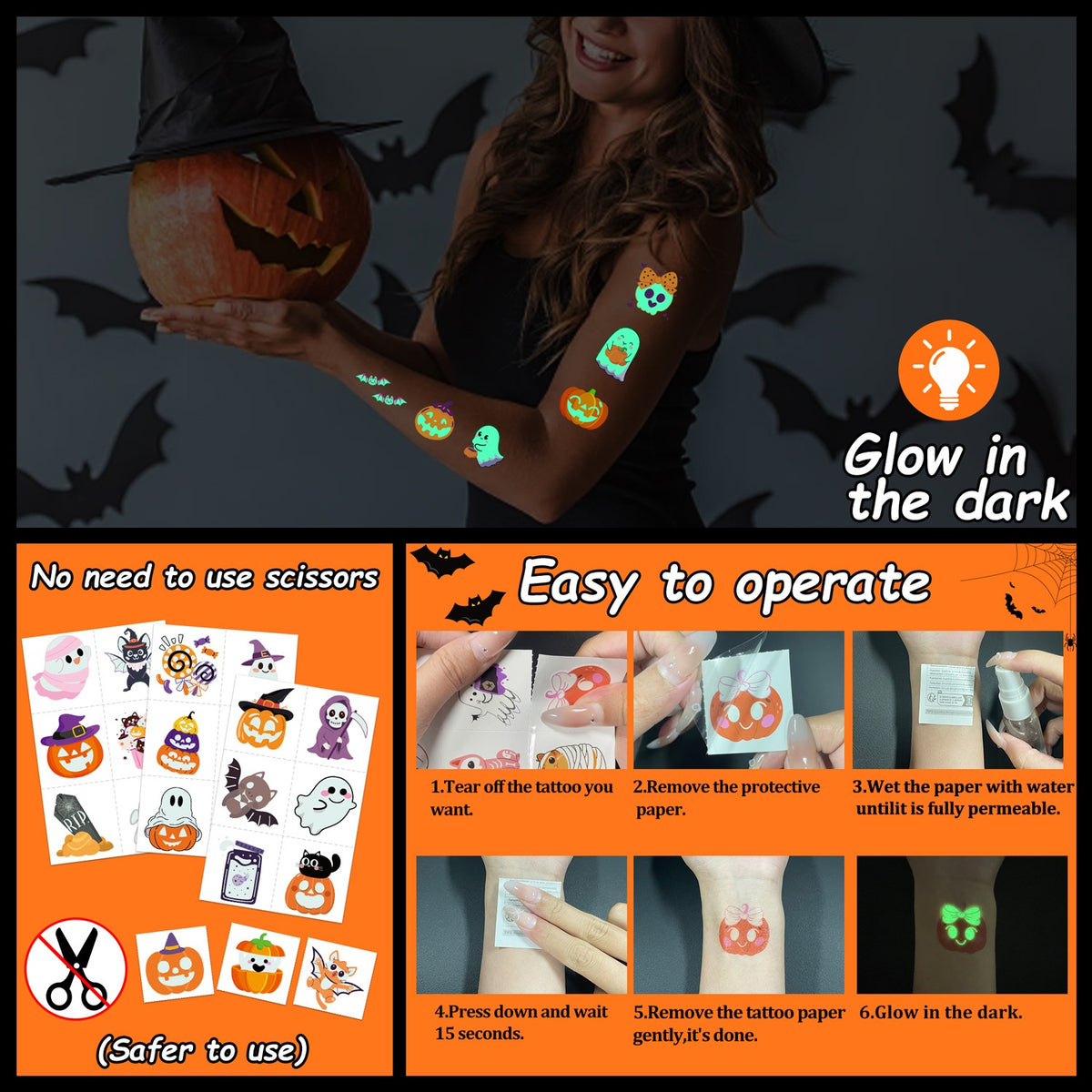 216pcs pre cut halloween tattoos halloween party favors bulk