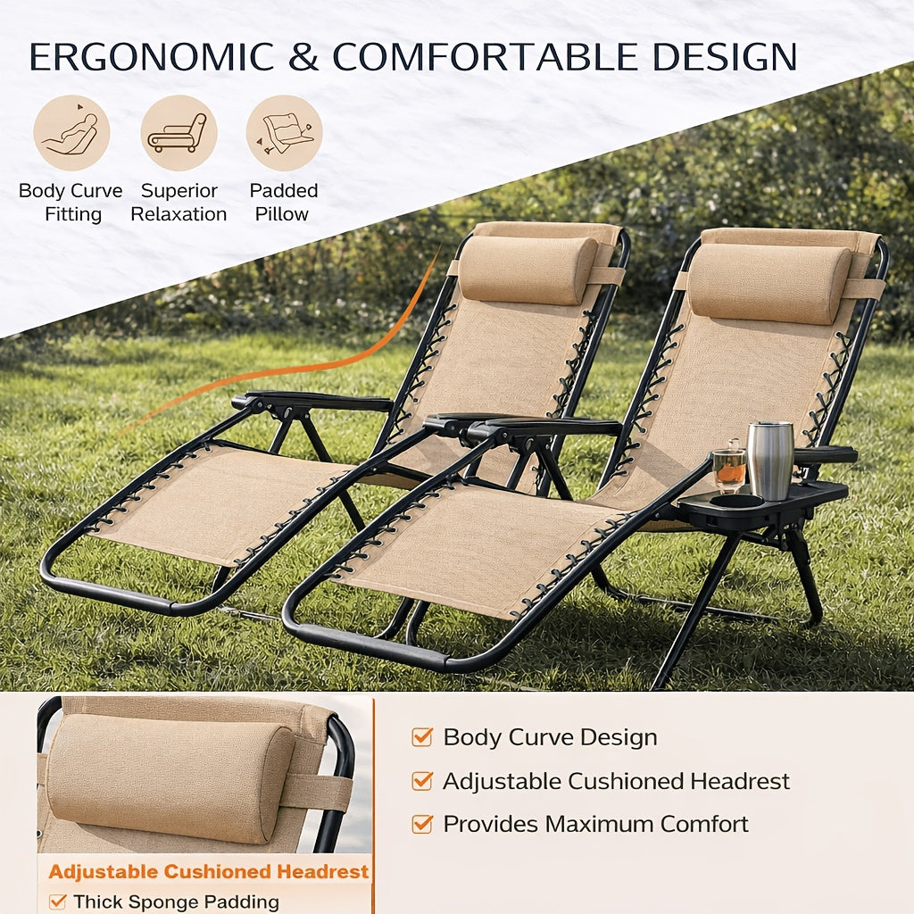 2pcs zero gravity patio recliner folding lounge adjustable