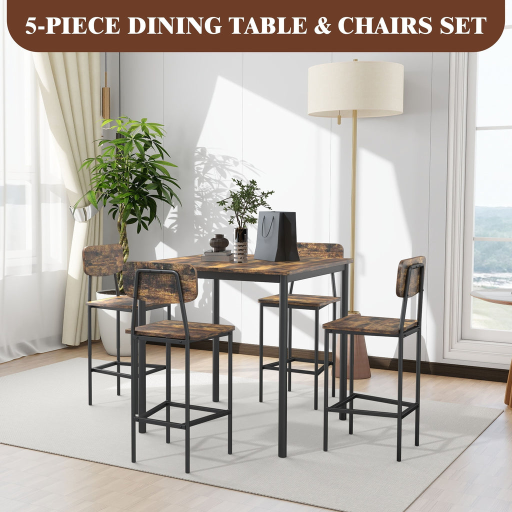 5pcs industrial dining table set 4 rectangular