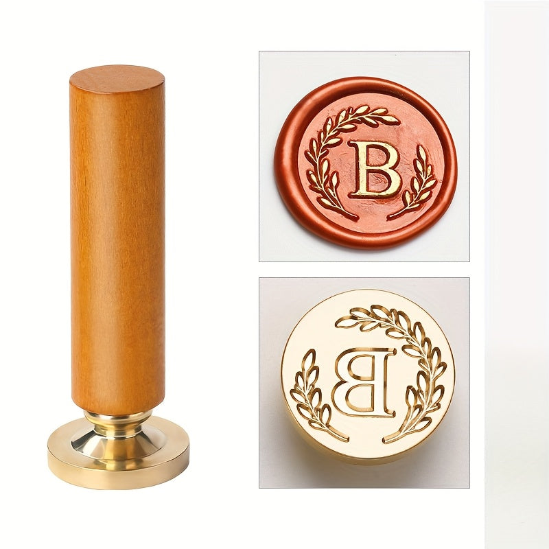1 set retro letter wax sealing set yellow wooden handle wax