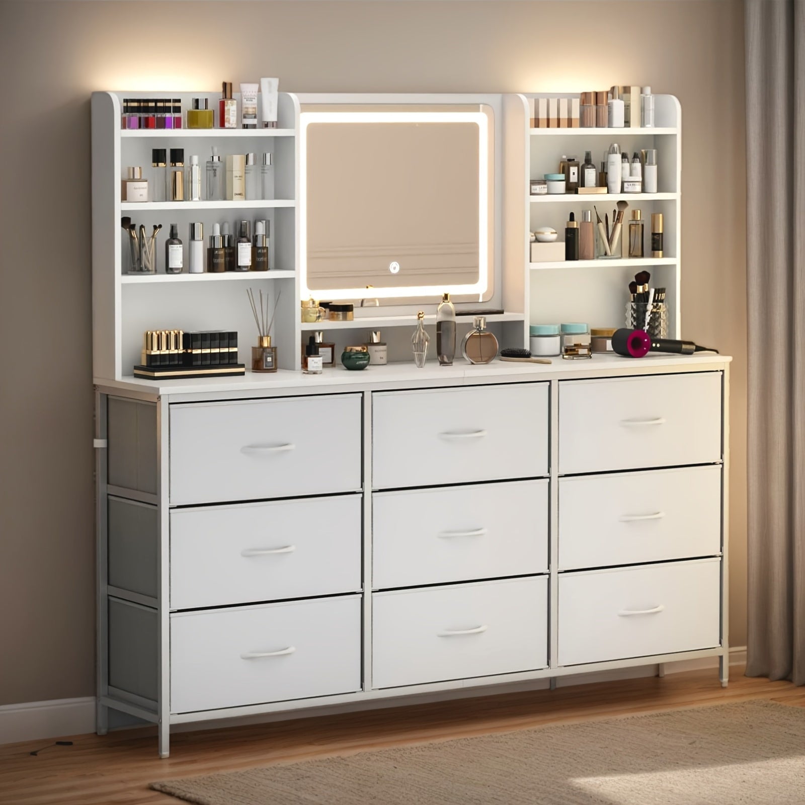 dressing table featuring a   mirror   nine