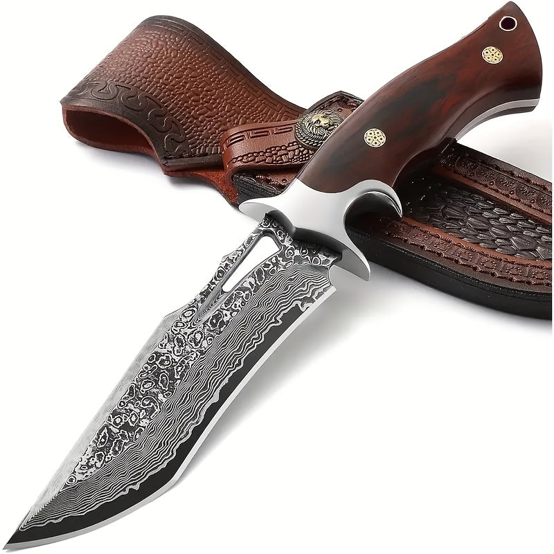 1pc   damascus fixed blade knife wooden handle