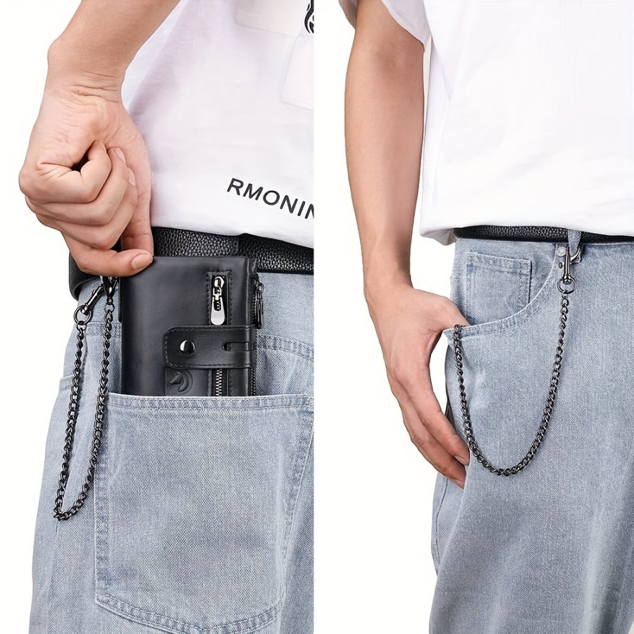 mens wallet chain leather short wallet rfid shielding card