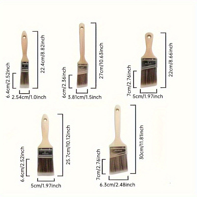 5pcs paintbrush set tapered synthetic bristles wooden