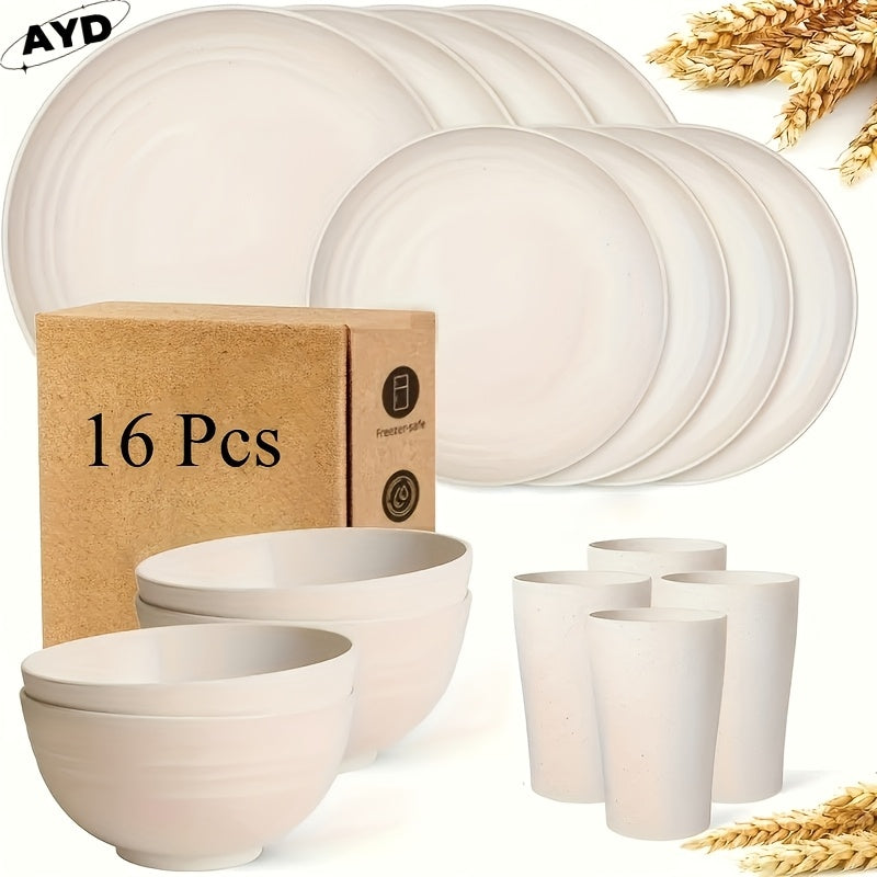 32 16pcs wheat straw large size dinnerware set service 8 4