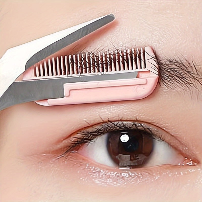 1 stainless steel eyebrow comb built in scissors 1 random