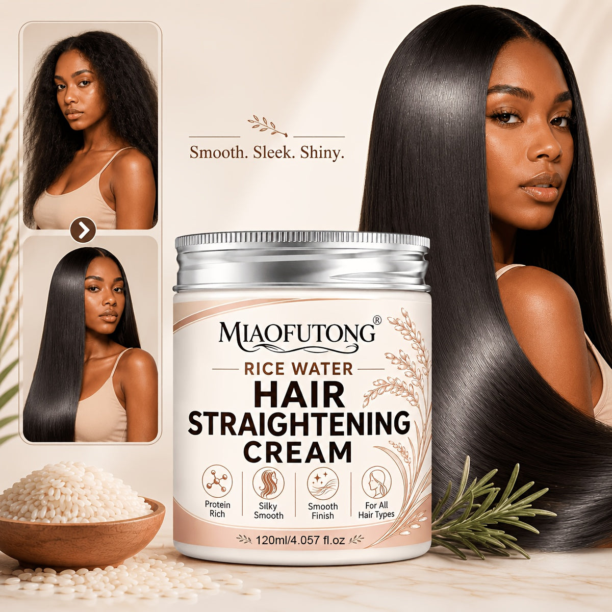rice water hair straightening cream 120ml heat protectant