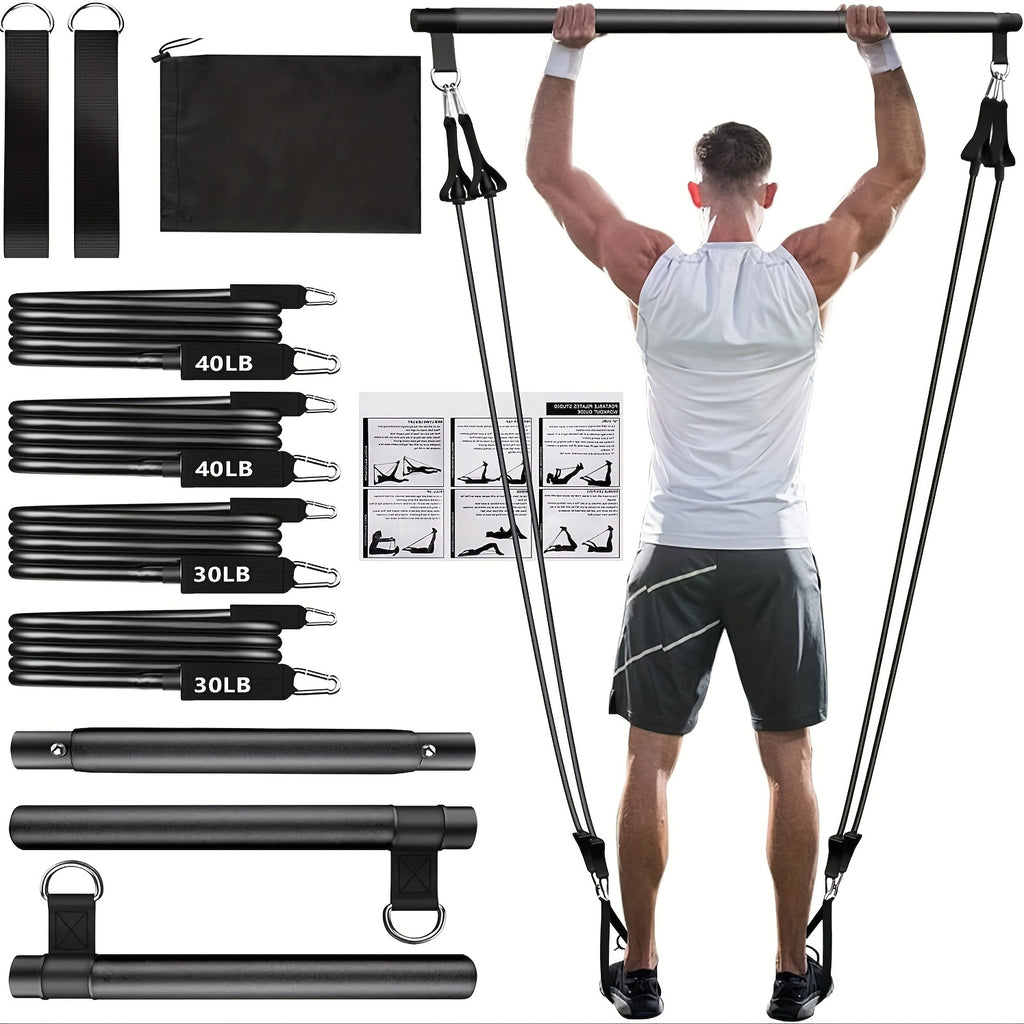 8pcs pilates bar kit 4   bands 140 lbs a portable