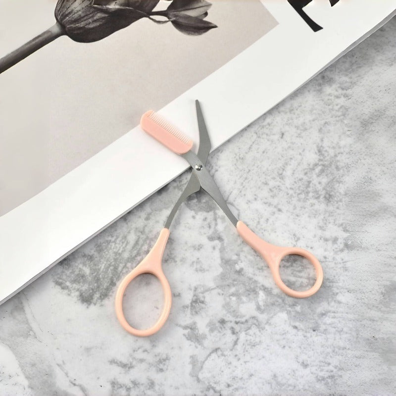 1 stainless steel eyebrow comb built in scissors 1 random