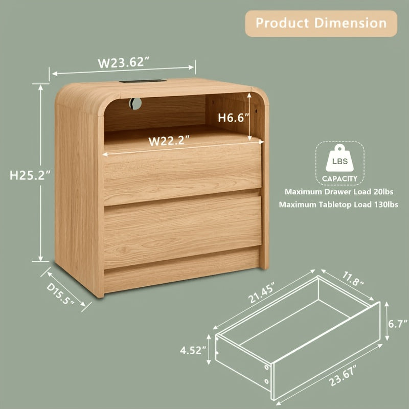 25 tall modern nightstand charging station wood bedside