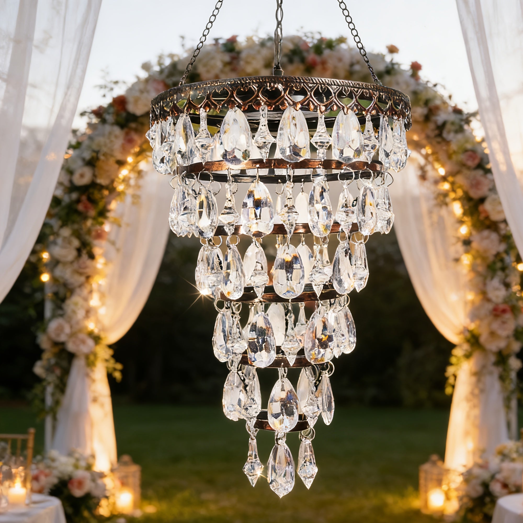 solar hanging crystal chandelier outdoor garden decorative