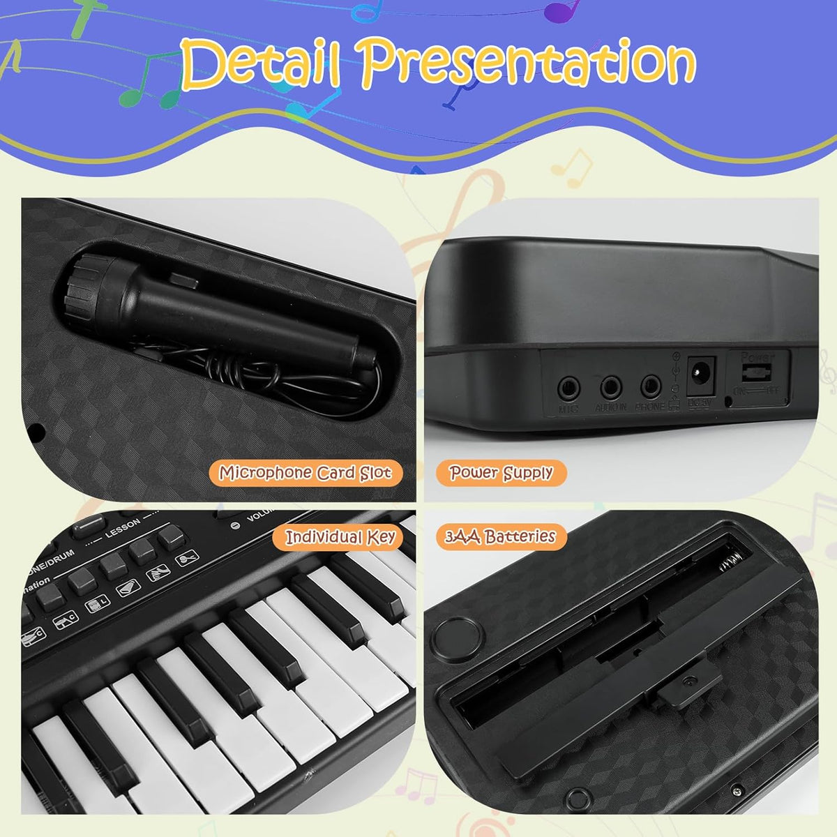 61 portable electronic keyboard 16 tones 10