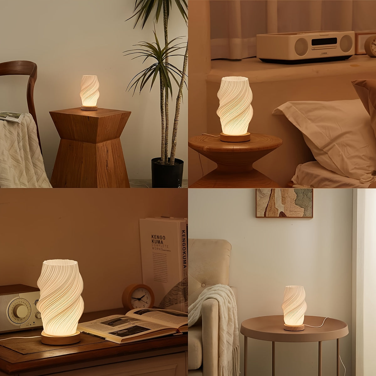 novelty 3d printed vase night light wooden base decorative