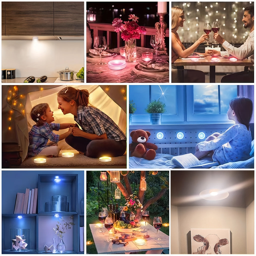 set six multicolored cabinet lights featuring remote control