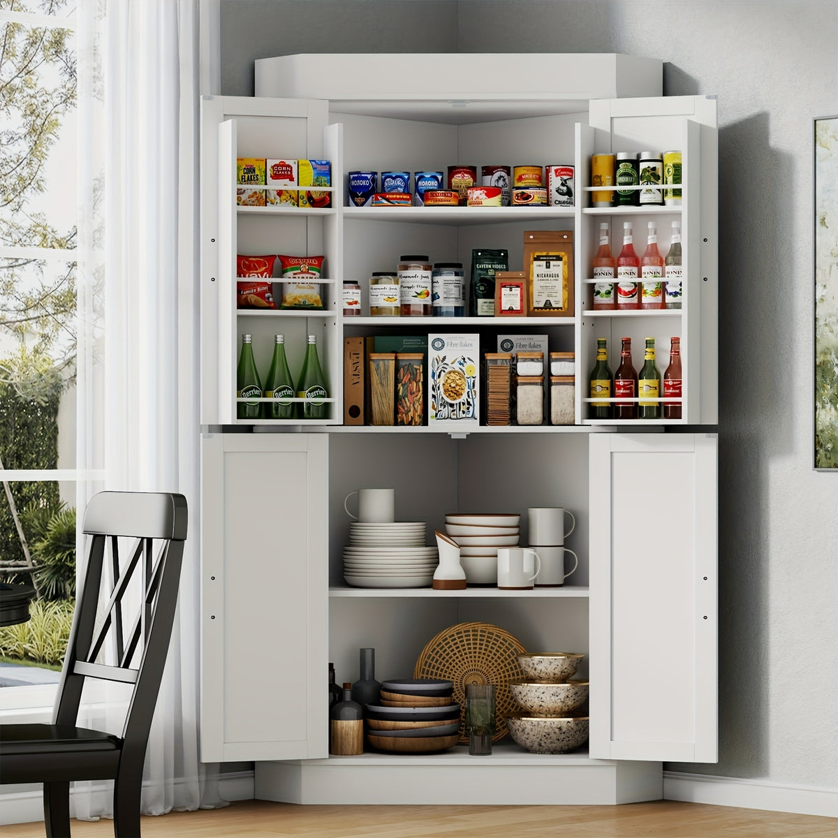 71 farmhouse kitchen pantry cabinet doors shelves tall