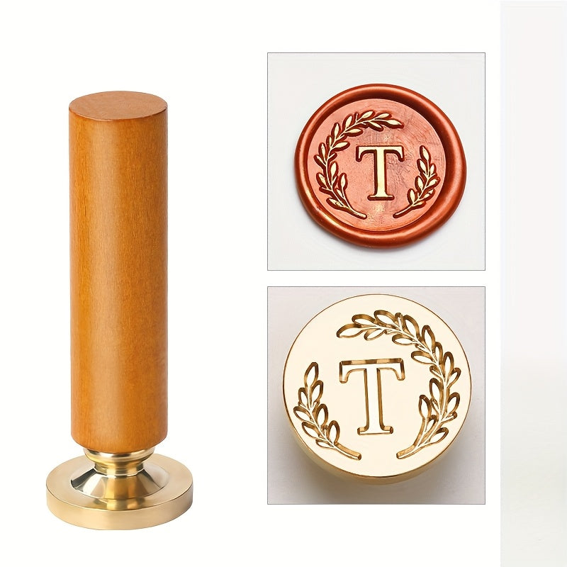 1 set retro letter wax sealing set yellow wooden handle wax
