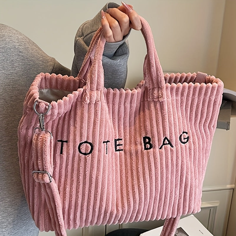 ladies fashionable solid color corduroy large capacity tote