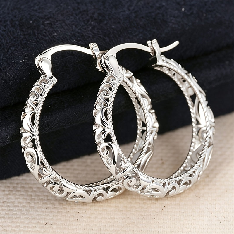 1 pair elegant sparkling hollow pattern hoop earrings women
