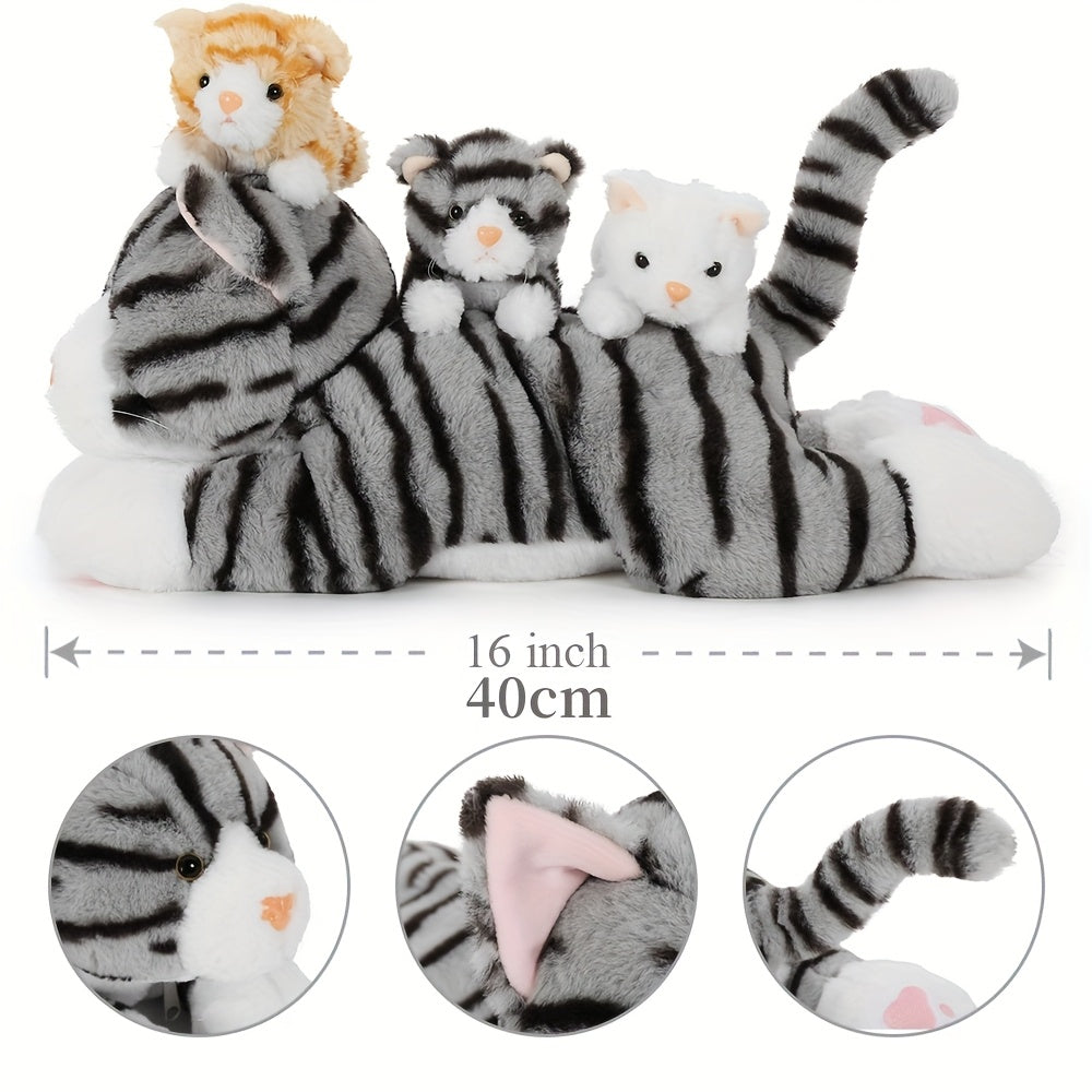 big cat plush toy 40cm mother 3 cute baby kittens