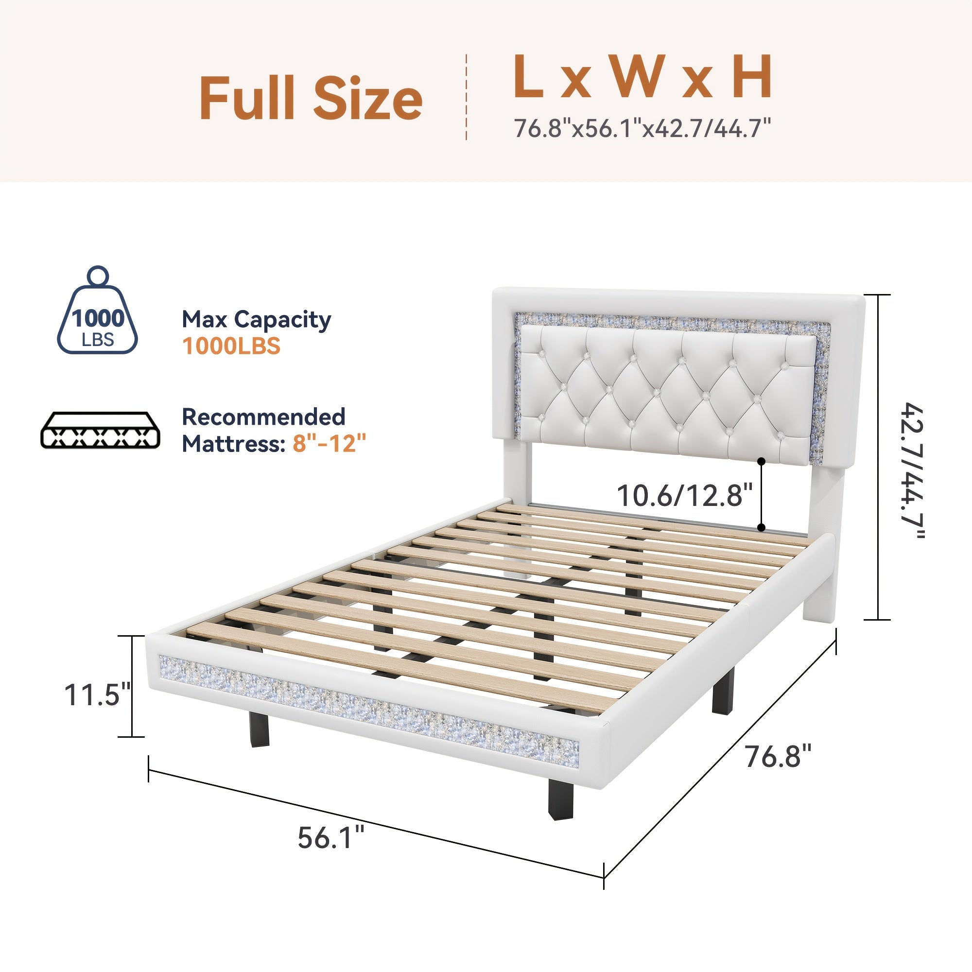 mraeer diamond quilted velvet silent full queen bed frame