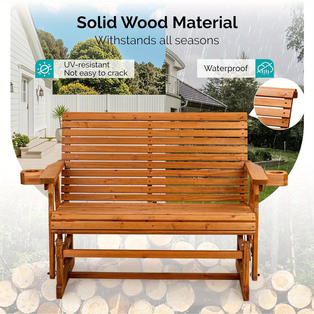 hd outdoor glider bench wood patio glider cup holders porch