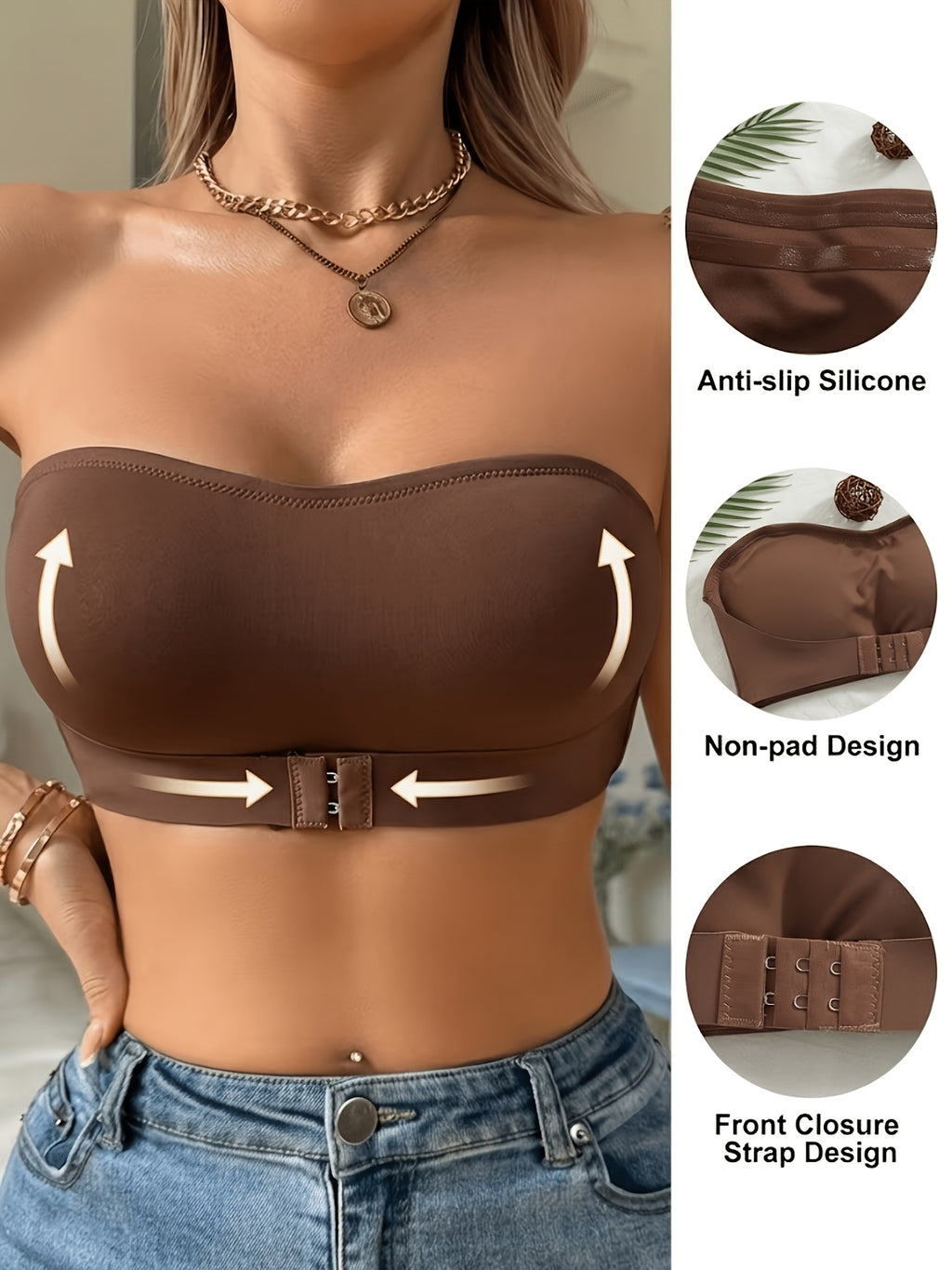 front fastening strapless bra wire free soft