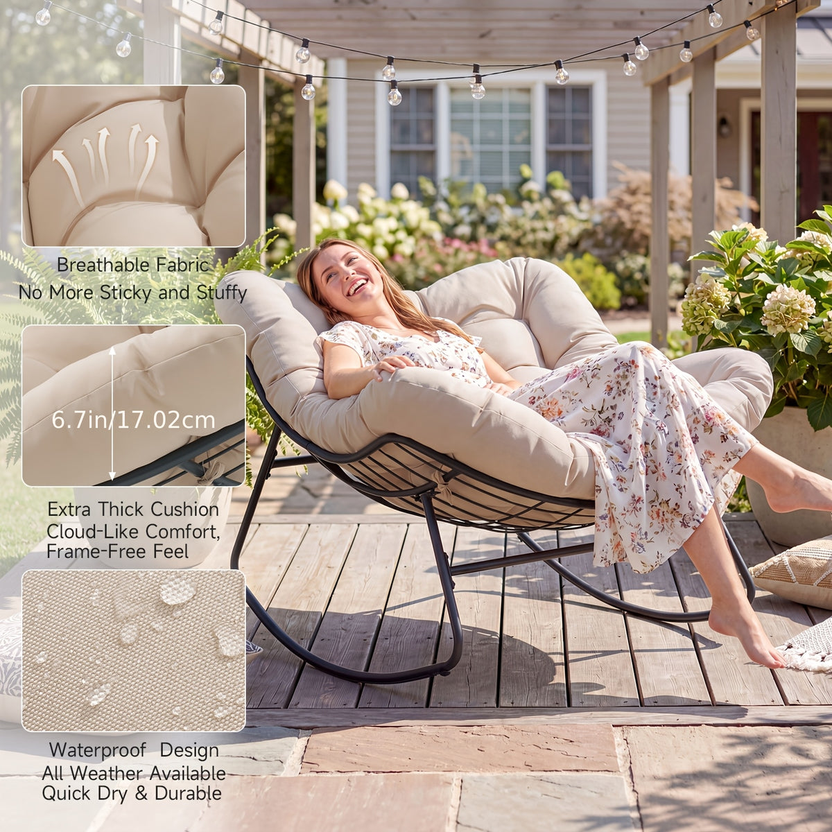 outdoor papasan rocking chair 450 lbs oversized comfy patio