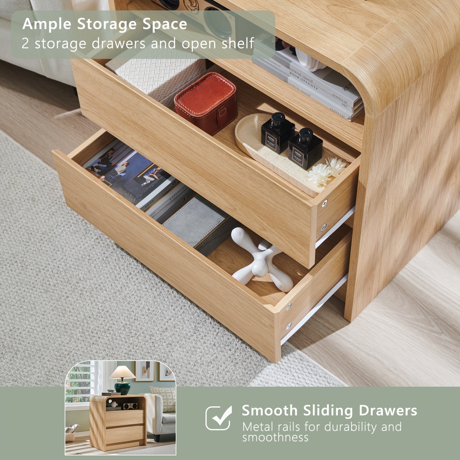 25 tall modern nightstand charging station wood bedside