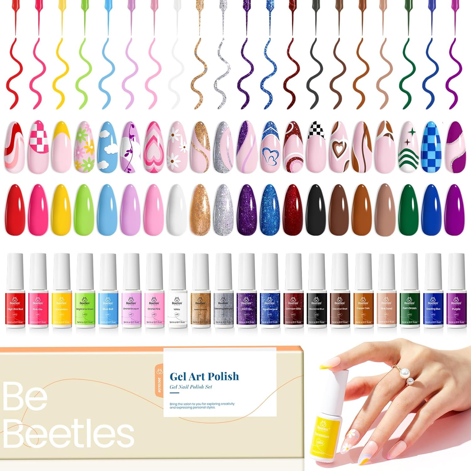 20 colors beetles french tip gel polish thin brush nail art