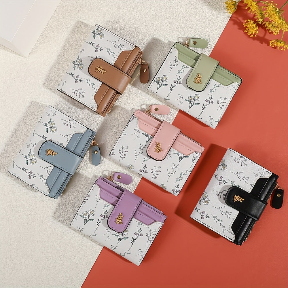 floral print hardware button bifold wallet temu
