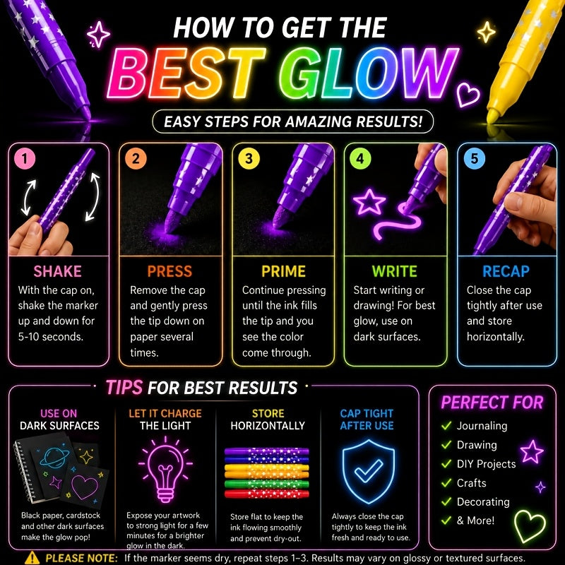 glow in dark highlighters 3 pack neon pattern markers