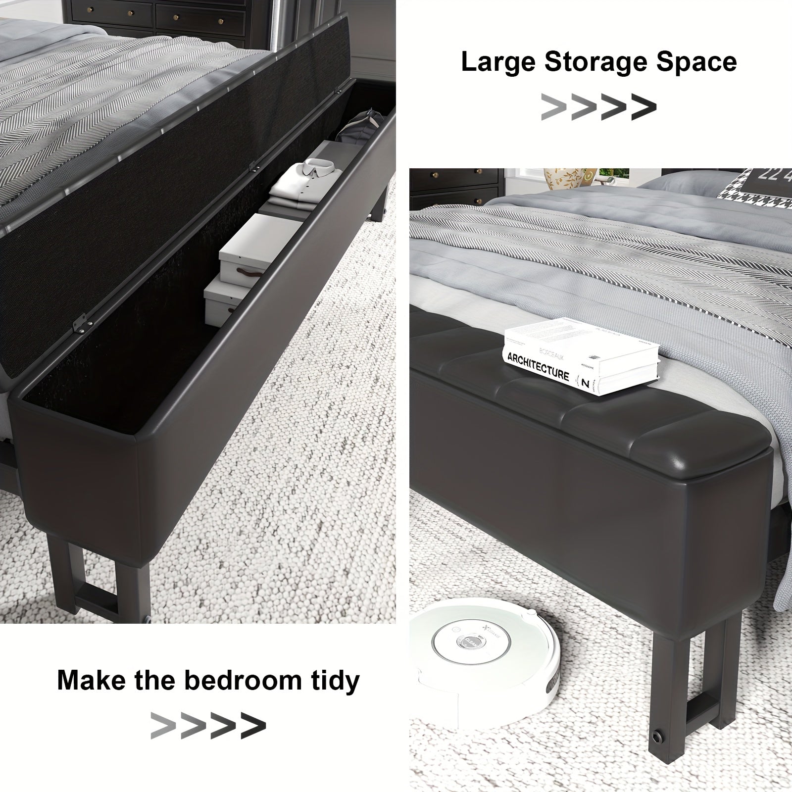 metal platform bed storage   upholstered headboard