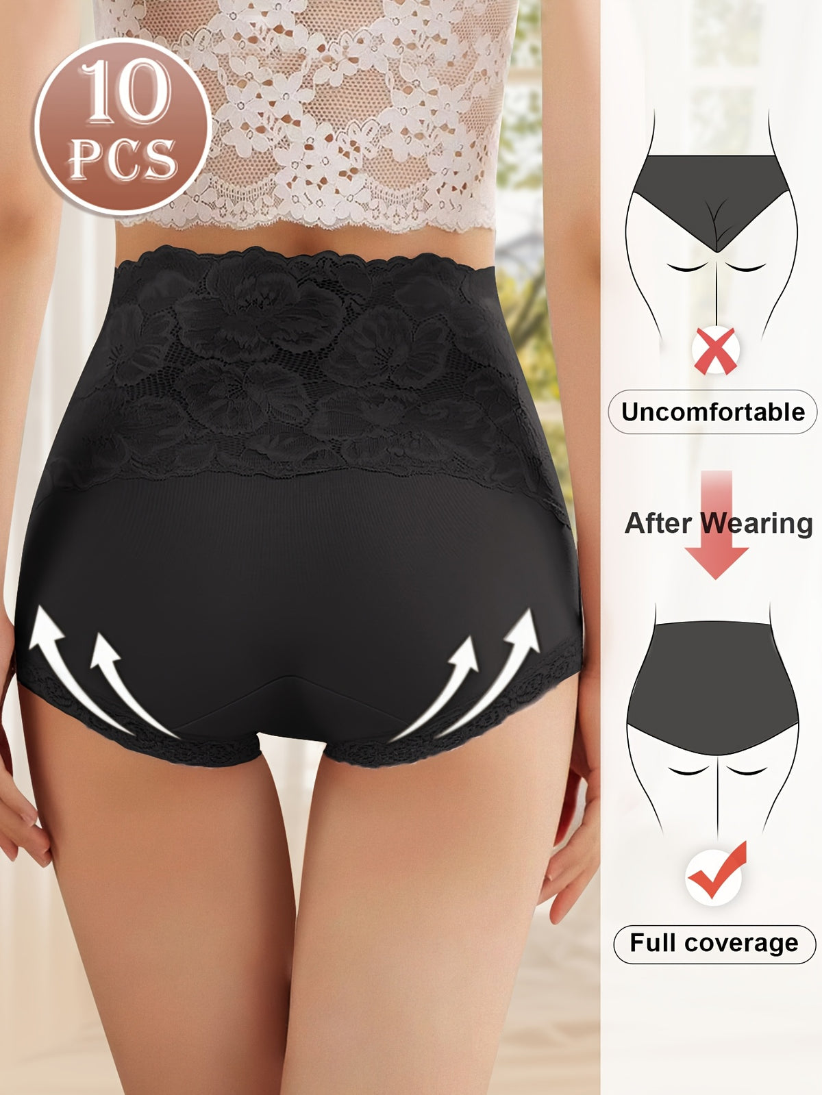 10pack   elegant lace panties high waisted tummy