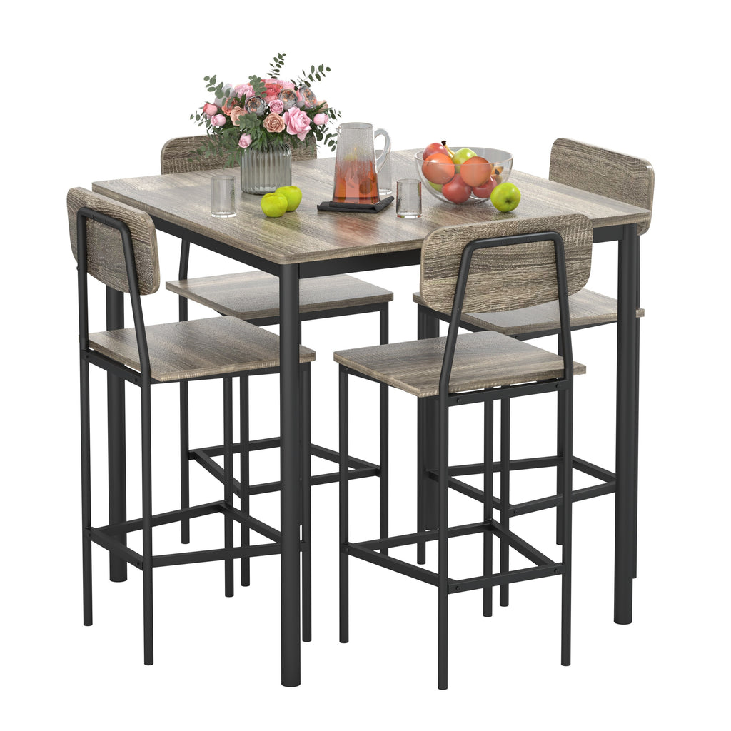 5pcs industrial dining table set 4 rectangular