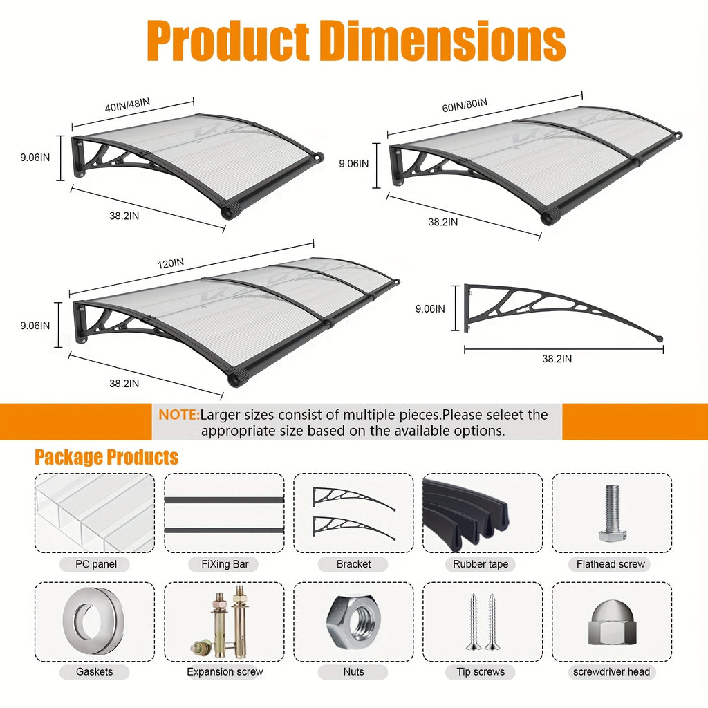 awnings windows doors large gutters rain sun uv protection
