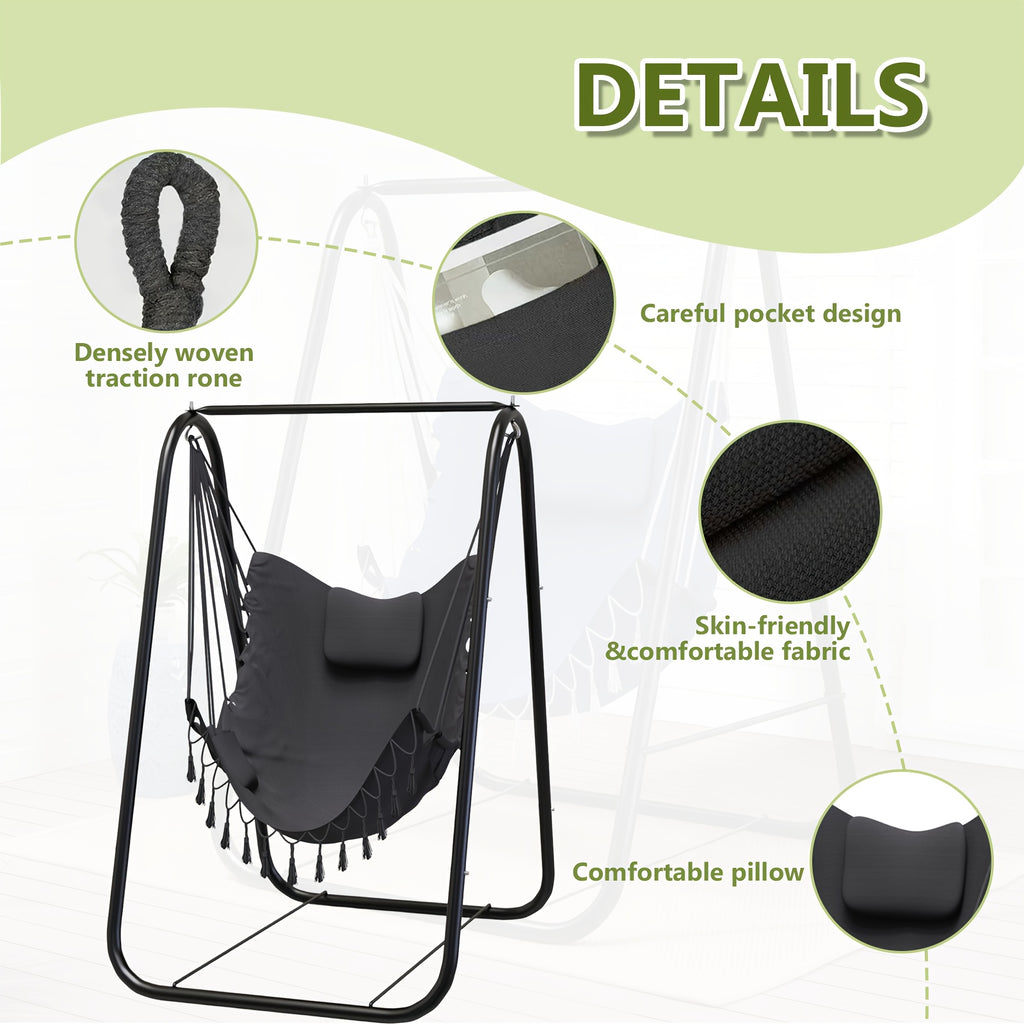 outdoor swing chair a stand featuring a   metal hammock