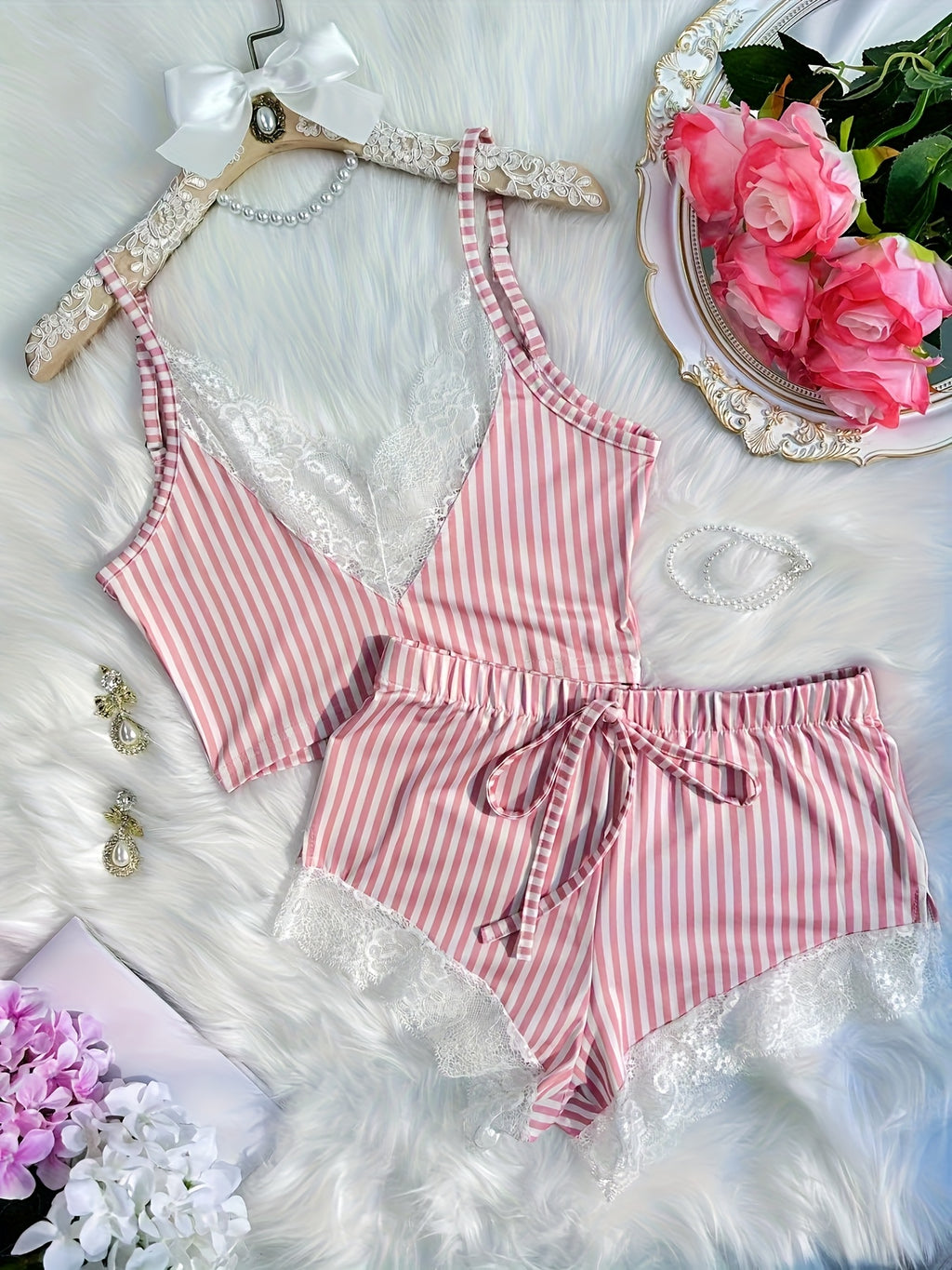 striped printed lace splicing double side opening
