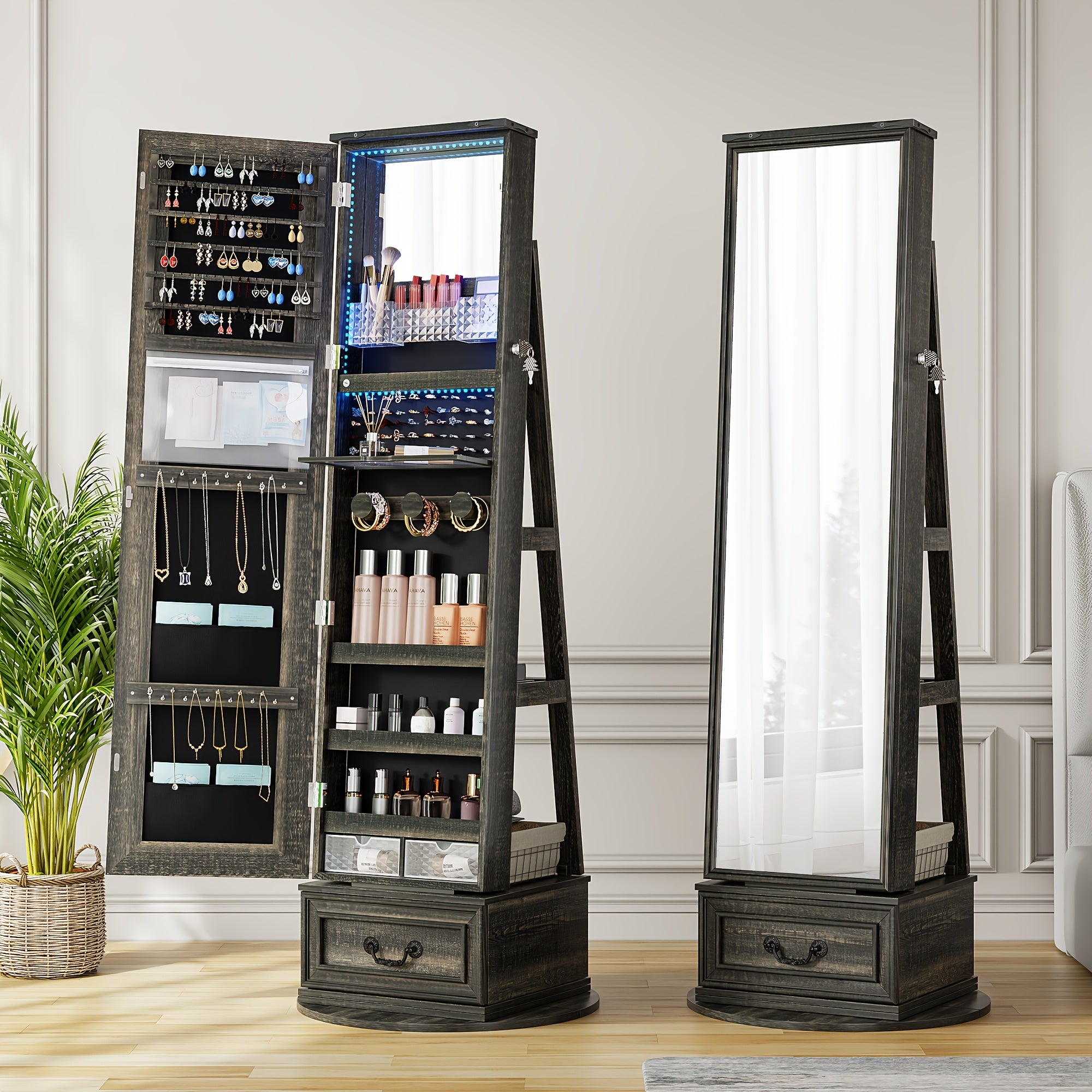 vintage inspired 360 swivel jewelry mirror cabinet lights