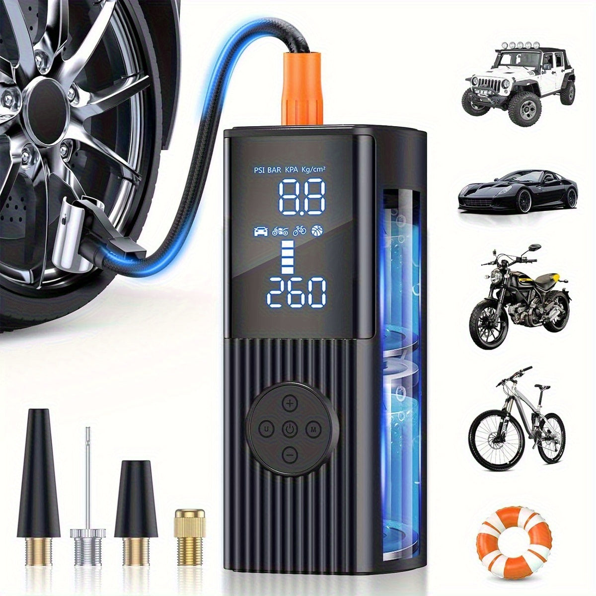 portable tire inflator digital pressure gauge car tire pump