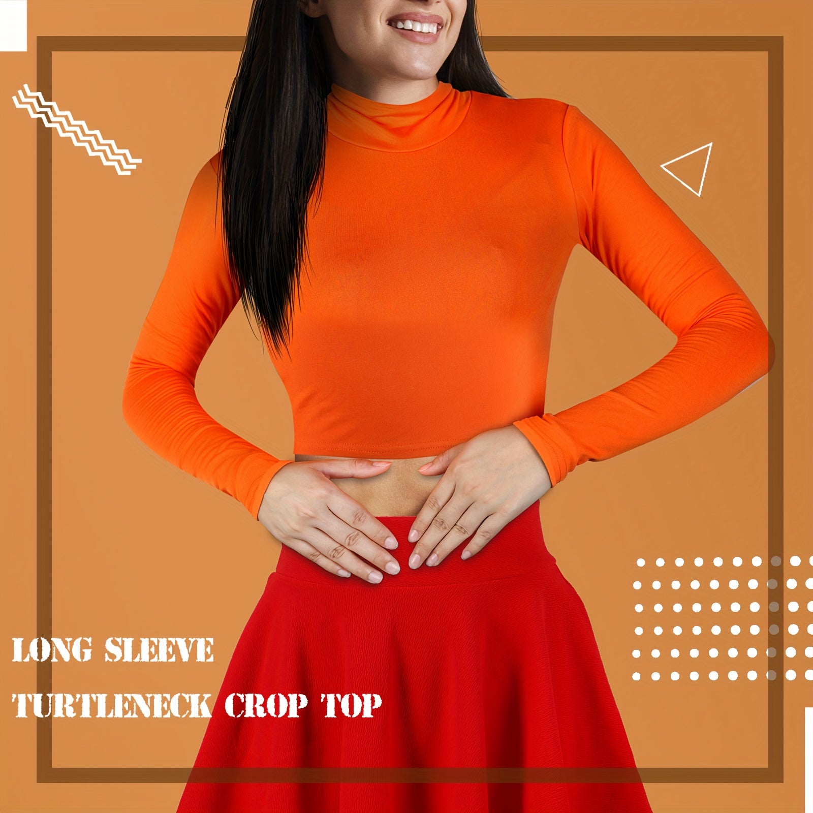 set womens halloween costume including an orange turtleneck