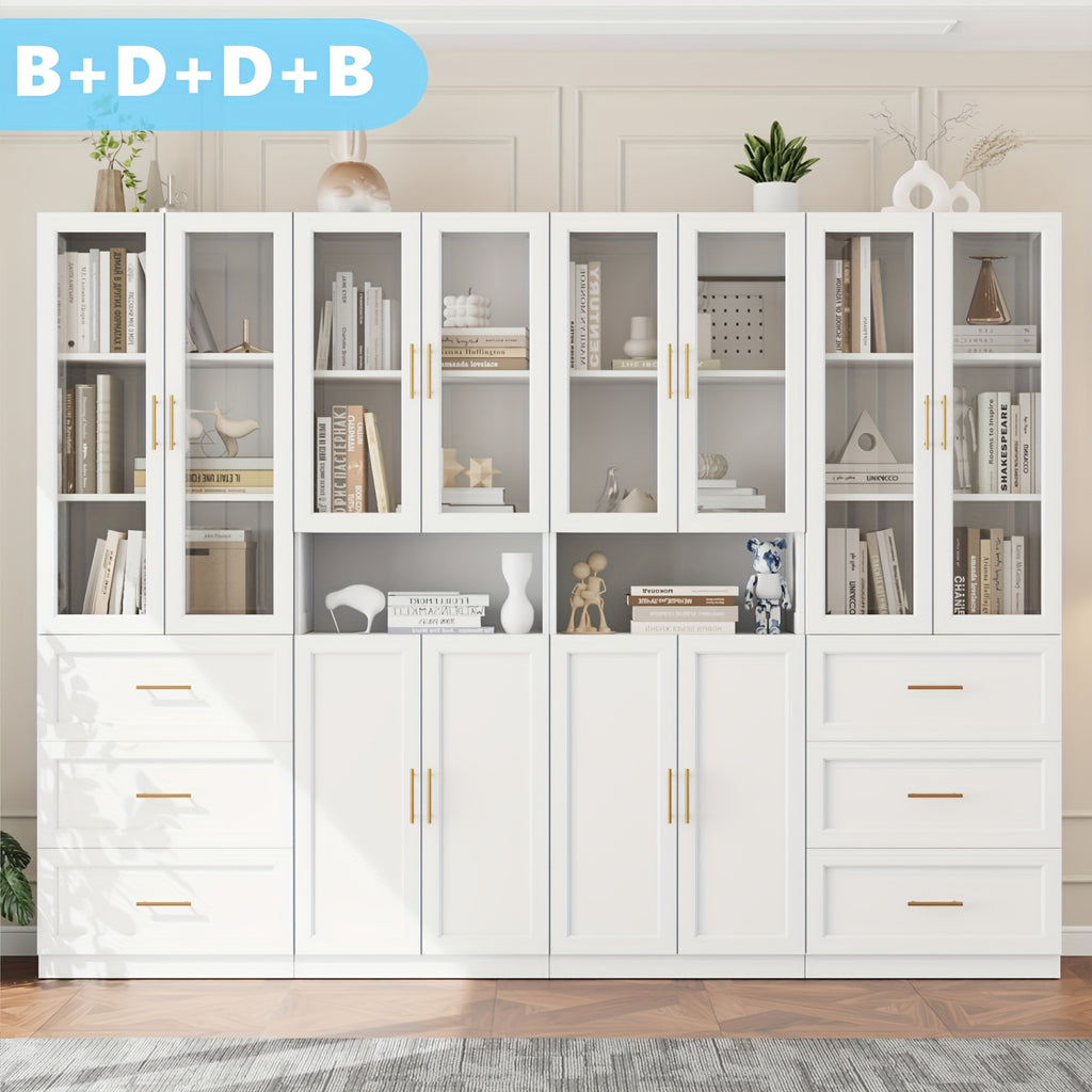 modular bookshelf display cabinet set glass doors drawers 5